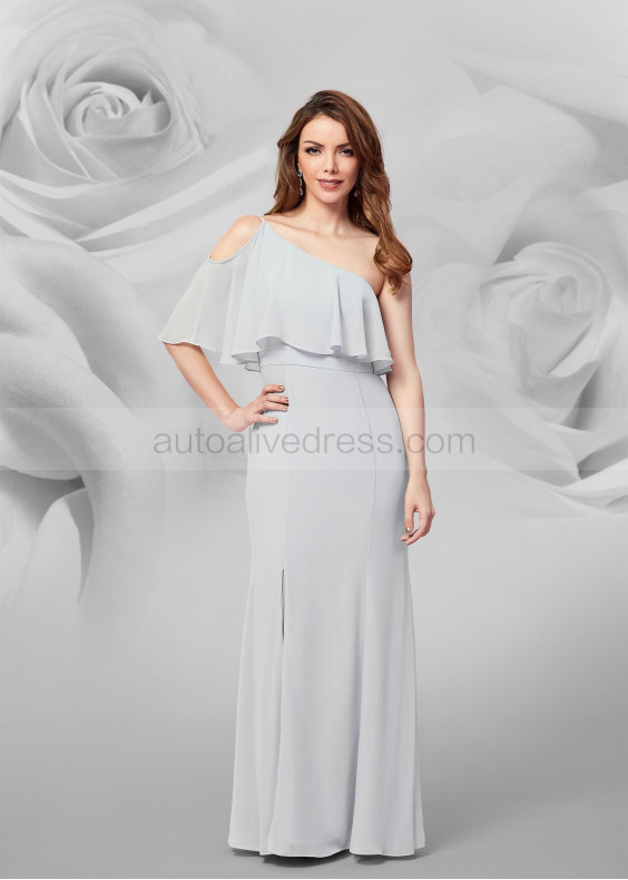One Shoulder Gray Chiffon Slit Bridesmaid Dress One Shoulder Gray Chiffon Slit Bridesmaid Dress